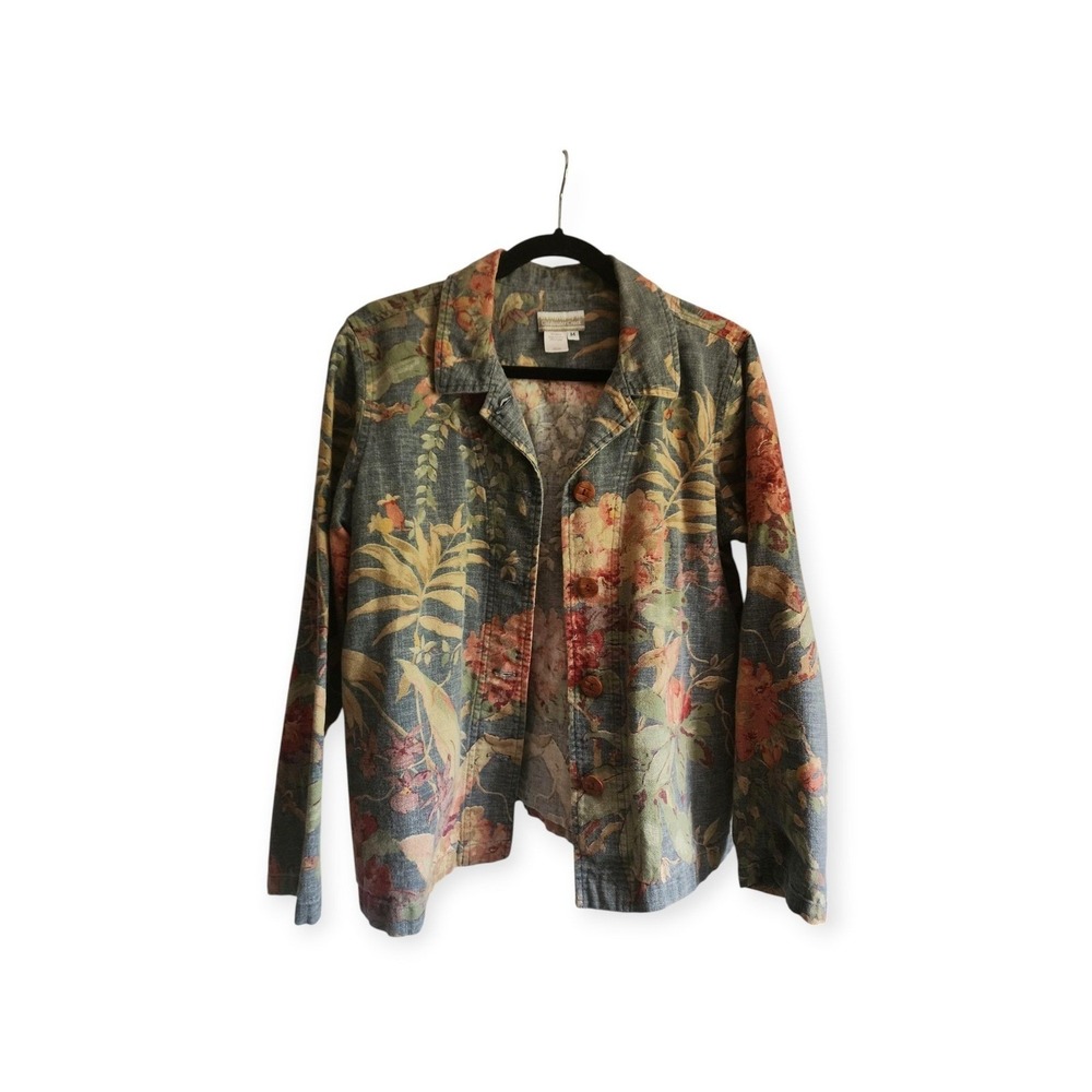 Coldwater Creek Floral Tapestry Jacket Womens Medium Blue Good Y2K Vintage